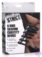 Six-ring black silicone and PU leather chastity device by Xr - Strict