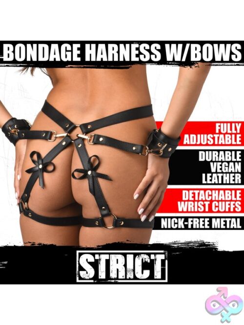 Strict Black Bondage Harness With Bows - Image 10