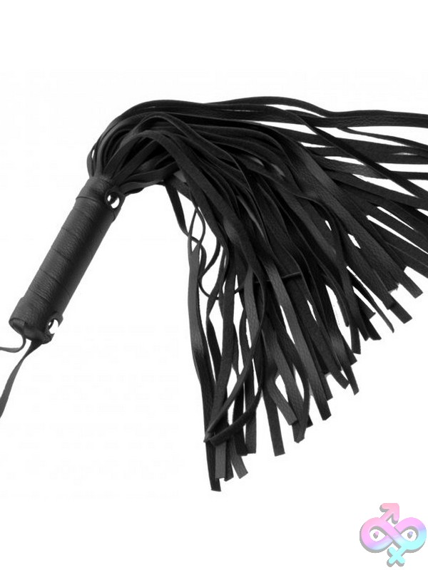 Discreet-Toys-Strict-Leather-Pleather-Pleasure-Mini-Flogger-Nu-Xr-Ad410 Black Textured Pleather Mini Flogger With Spiral-Wrapped Handle And Silver Studs By Xr - Strict Leather