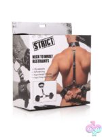 Black PU leather neck to wrist restraints with nickel-free O-rings and adjustable buckle by Xr - Strict