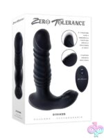 Striker thrusting anal vibe with perineum tapper in black silicone by Zero Tolerance Toys