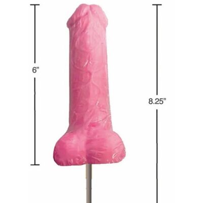 Large pink dick lollipop strawberry-flavored 6-inch novelty candy by Little Genie