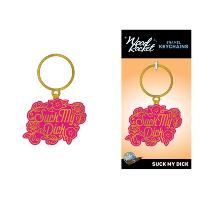 Pink and metallic gold novelty enamel key chain by Wood Rocket