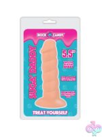 Twisted textured silicone dildo in French Vanilla beige with suction cup base by Rock Candy