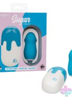 Contoured clitoral stimulator in blue body-safe silicone with travel case by California Exotic Novelties
