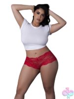 Red lace boy short with scalloped edges and satin bow by Magic Silk