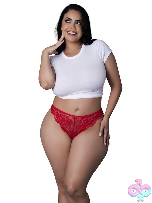 Discreet-Toys-Sugar-High-Split-Crotch-Panty-Red-Queen-Size-Nu-P441Red2Xl Red Scalloped Lace Split Crotch Panty With Satin Bow By Magic Silk