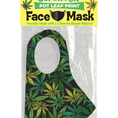 Black novelty pot leaf print stretch face mask by Little Genie