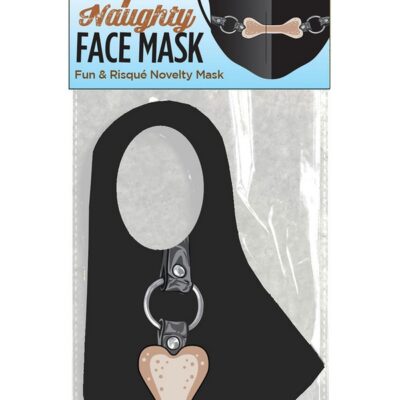 Black dog bone gag face mask in stretch knit polyester-spandex fabric by Little Genie