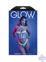 Supernatural glow-in-the-dark zipper bra top and panty set in blue on white background