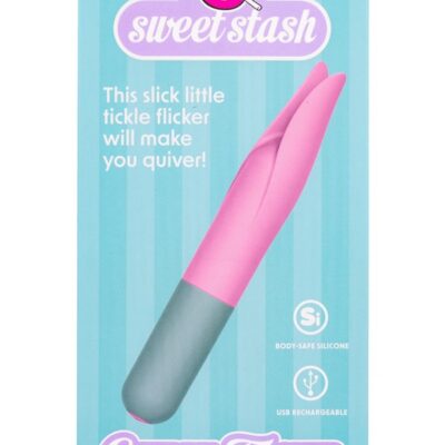 Pink dual-pronged clitoral tickler vibrator in body-safe silicone by Rock Candy