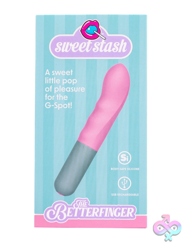 Discreet-Toys-Sweet-Stash-The-Betterfinger-Nu-Rc-Sstb-101 Compact Ribbed Pink G-Spot Vibrator With Angled Tip By Rock Candy