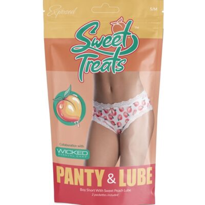 Silky white peach print cheeky boy short with lace trim by Magic Silk