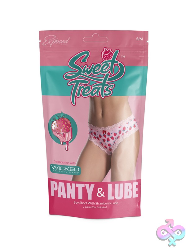 Discreet-Toys-Sweet-Treats-Boy-Short-W-Lube-Strawberry-2Xl-Nu-Pl01Str2Xl Silky Pink Strawberry-Print Lace-Trim Boy Short Lingerie In Size 2X By Magic Silk
