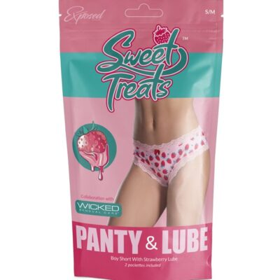 Strawberry print cheeky boy short with pink lace trim by Magic Silk