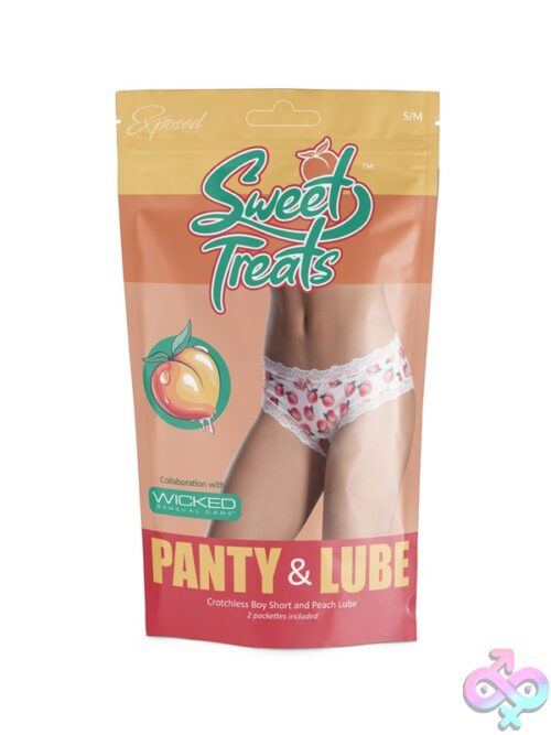White Lace Peach-Print Crotchless Boy Short With Split Crotch Design By Magic Silk