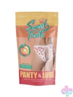 White crotchless panty with peach print and lace trim open back by Magic Silk