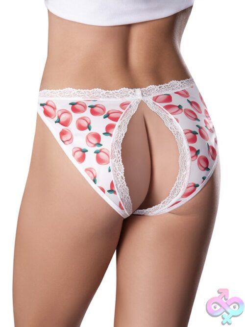 Sweet Treats Split Back &Amp; Crotchless Panty In White Peach Print – S/M - Image 3