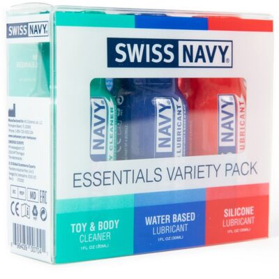 Swiss Navy Essentials 3-Pack with silicone, water-based lubricant, and toy cleaner by Md Science Lab