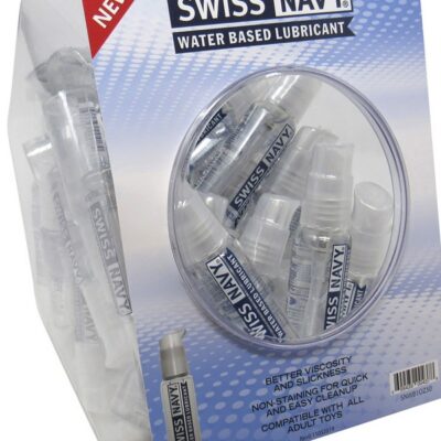 50-count fishbowl display of Swiss Navy Water-Based Lubricant 1 oz clear packets by Md Science Lab