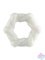 Taffy Twist twisted cock ring in purple on neutral background