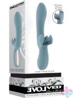 Blue flexible flicking rabbit vibrator with quilted shaft by Evolved Novelties