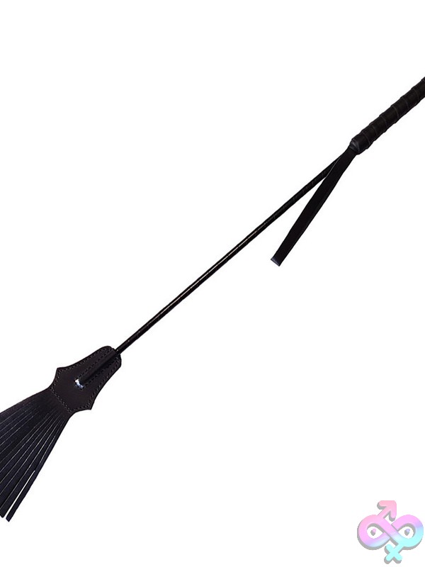 Discreet-Toys-Tasselled-Riding-Crop-Black-Nu-Rcr1170-Bk Black Leather Tasselled Riding Crop With Tassel Strips By Rouge Garments