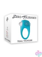 Teal stretchy textured vibrating cock ring in blue silicone by Zero Tolerance Toys