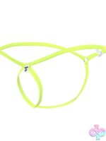 Green tear drop frame thong for men showing front tear-drop elastic detail and t-bar rear design