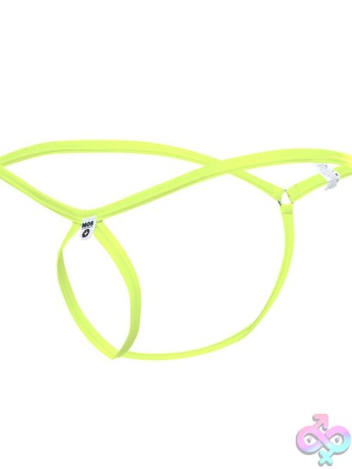 Green Tear Drop Frame Thong For Men Showing Front Tear-Drop Elastic Detail And T-Bar Rear Design