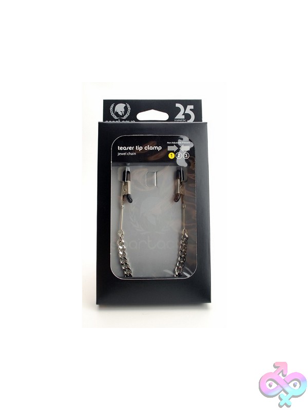 Discreet-Toys-Teaser-Jaw-Clamp-Jewel-Chain-End-Nu-Spf-40 Silver Metal Teaser Jaw Nipple Clamps With Jewel Chain By Spartacus