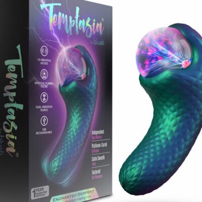 Temptasia Enchanted Serpent Dark Millenia gray textured silicone pulse vibrator with plasma globe glow by Blush Novelties