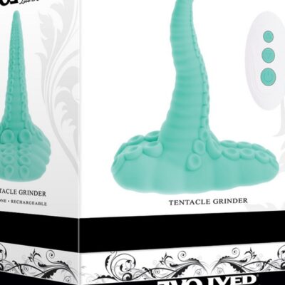 Green tentacle-textured silicone vibrating grinder with suction-cup base by Evolved Novelties