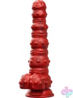 Studded demon thrusting dildo in red with suction cup base and remote control by Tentra