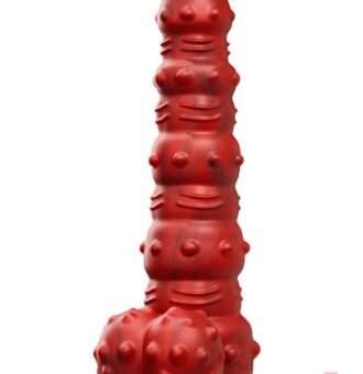 Studded Demon Thrusting Dildo In Red With Suction Cup Base And Remote Control By Tentra