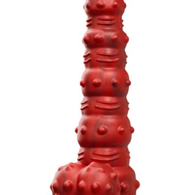 Studded demon thrusting dildo in red with suction cup base and remote control by Tentra