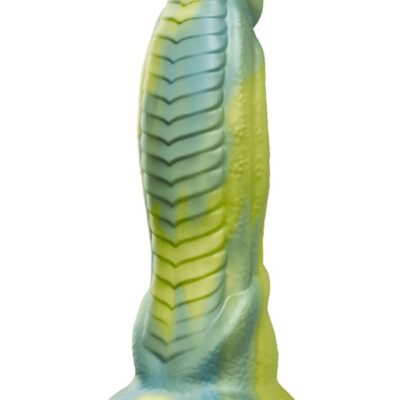 Tentra Rithen Reptilian Thrusting Dildo in bold green with suction-cup base and remote control by Tentra