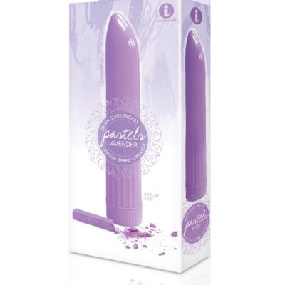 The 9's Pastel Vibes small silicone vibrator in pink and purple on a soft background