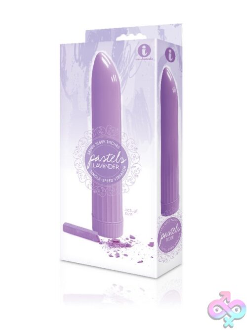 The 9'S Pastel Vibes Small Silicone Vibrator In Pink And Purple On A Soft Background