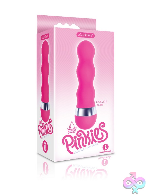 Discreet-Toys-The-9-S-Pinkies-Curvy-Nu-Ic2619-2 Curved Small Pink Silicone Vibrator By Icon Brands