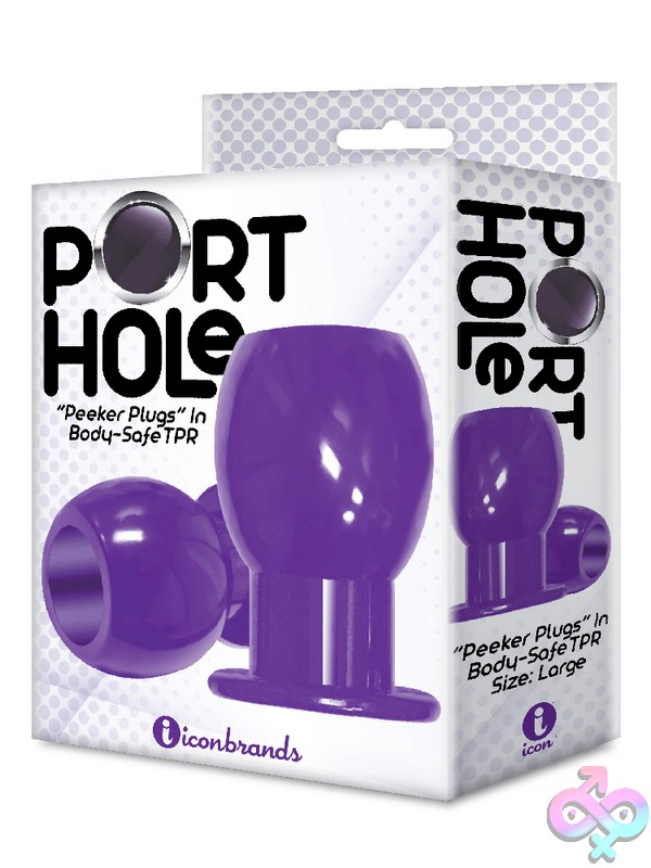 Discreet-Toys-The-9-S-Port-Hole-Hollow-Butt-Plug-Purple-Nu-Ic2696 Port Hole Hollow Butt Plug In Black And Purple Shown Side By Side On A Clean Background