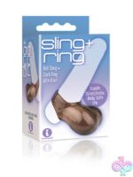 Brown stretchy TPR cock ring and ball sling by Icon Brands