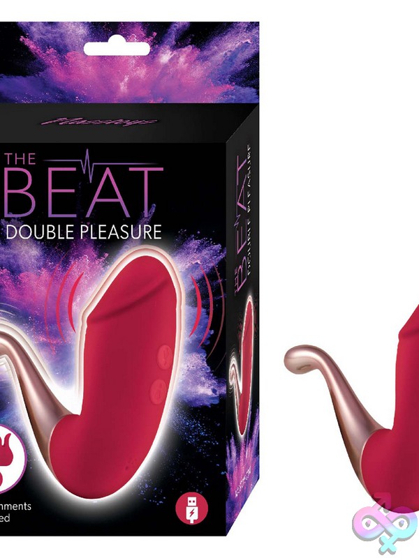 Discreet-Toys-The-Beat-Double-Pleasure-Red-Nu-Nw3235-1 Dual-Ended Red Silicone Pleasure Vibrator With Interchangeable Tips By Nasstoys