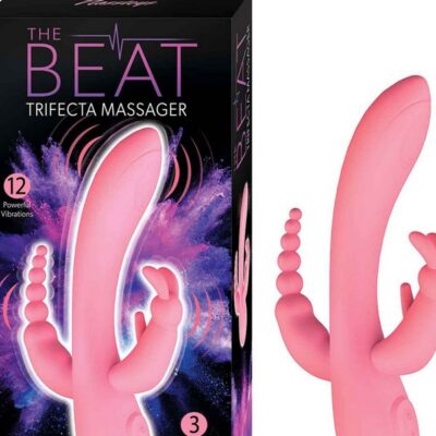 Beat Trifecta three-motor rabbit-style massager in pink silicone by Nasstoys