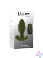 Chunky green vibrating anal plug with remote control, body-safe silicone, by Selopa