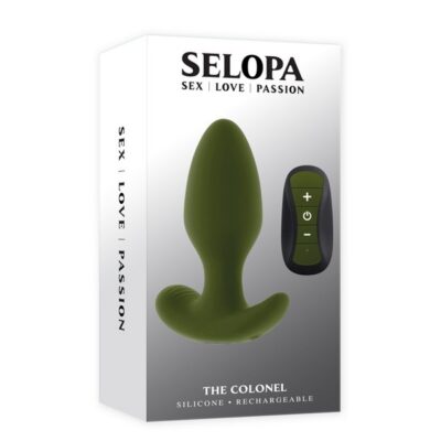 Chunky green vibrating anal plug with remote control, body-safe silicone, by Selopa