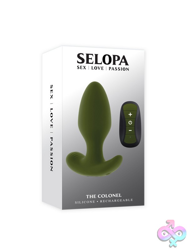 Discreet-Toys-The-Colonel-Nu-Sl-Rs-4226-2 Chunky Green Vibrating Anal Plug With Remote Control, Body-Safe Silicone, By Selopa