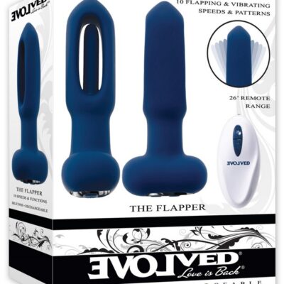 Blue silicone g-spot flapper vibrator with remote control by Evolved Novelties