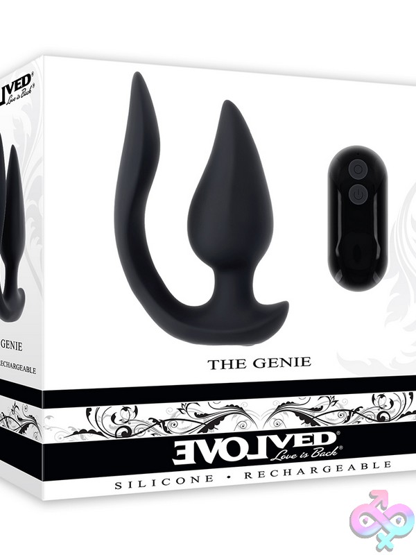 Discreet-Toys-The-Genie-Nu-En-Rs-6770-2 Flexible Dual Motor Vibrator With Petal And Plug Design In Black By Evolved Novelties
