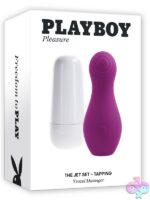 Purple clitoral tapping toy with white self-charging travel case by Playboy Pleasure
